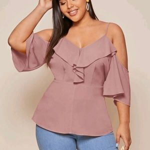Dusty Pink peplum cold shoulder top